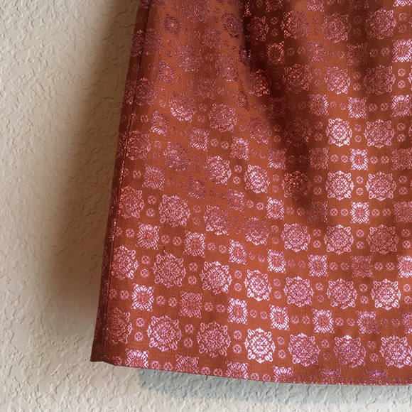 J Crew Burnt Orange Mini skirt with metallic print - Picture 2 of 2